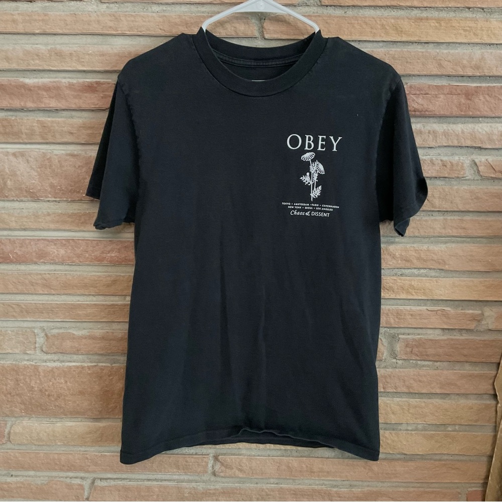 Men’s Obey Floral Stem Chaos & Dissent Black T Shirt Small